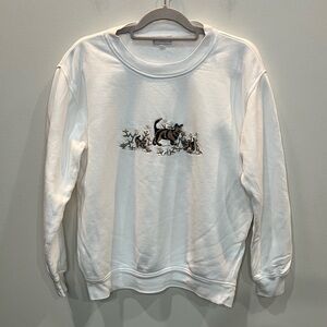 Vintage 90’s Cat Embroidered Sweatshirt Cottage Cove Size M 100% Combed Cotton